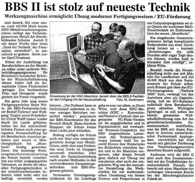Artikel in den <i>Ostfriesischen Nachrichten</i> vom 10.September 1998